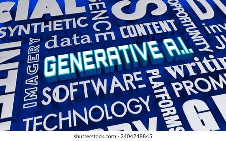 Generative AI Artificial Intelligence Software Application Platform Words 3d Illustration