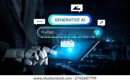 Generative AI prompt interface concept for creating content. Prompt design, AI prompt engineering, workflow, prompt input for text, image, and AI chatbot generation. Corpus