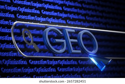 Generative Engine Optimization, GEO, AI Artificial Intelligence Marketing Machine Learning Technology, Search Engine 3d Illustration