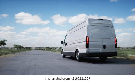 Generic 3d model of delivery van very fast driving on highway. Gas, oil concept. 3d rendering. 3D Illustration