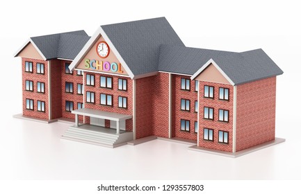 Generic Basic Design School Building. 3D Illustration.