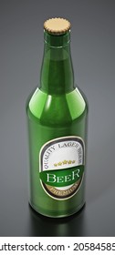 Generic Beer Bottle Isolated On Black Background. 3D Illustration.