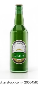Generic Beer Bottle Isolated On White Background. 3D Illustration.