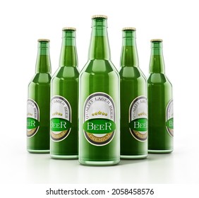 Generic Beer Bottles Isolated On White Background. 3D Illustration.