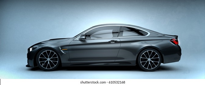 Generic Brandless Gray Car - Side View (with Grunge Overlay) - 3d Illustration

