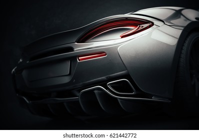 Generic brandless sports car tail lights detail (with grunge overlay) - 3d illustration