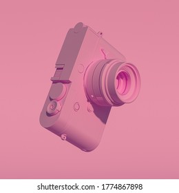 Generic Compact Camera Painted White Floating, Falling In A White Studio Environment. 3d Rendering.
