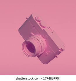 Generic Compact Camera Painted White Floating, Falling In A White Studio Environment. 3d Rendering.