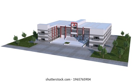 Generic Hospital Model On White Background.3d Rendering.