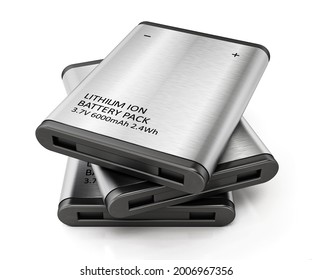 Generic Lithium Ion Battery Stack Isolated On White Background. 3D Illustration.