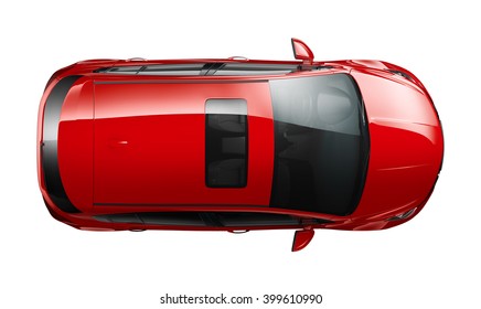 Generic Red Car - Top View (3d Rendering)