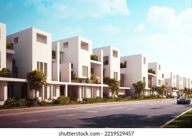 generic residential neighborhood for housing concepts. Digitally generated 3D rendering and Not based on any actual scene or reference image - Powered by Shutterstock