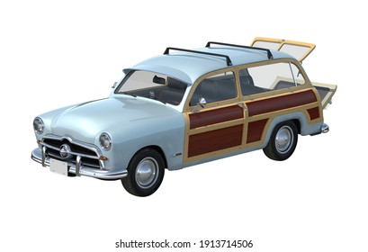 Generic Retro Car 3D Illustration On White Background