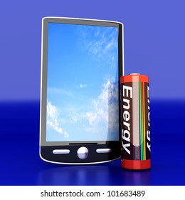 A generic Smartphone with a Battery. 3D rendered illustration.