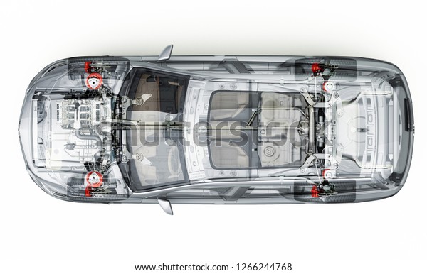 Generic Suv\
detailed cutaway representation, view from top. With ghost effect.\
Isolated On white\
background.