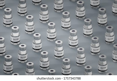 Generic Vaccines Lined Up, Isometric View, Pattern, Vaccination At Hospital Ambient, Grey Background, 3D Illustration