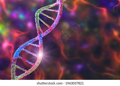 Genetic Mutation, Conceptual 3D Illustration. Double Stranded DNA Molecule With Mutation In A Gene. Concept For Genetic Disorder. Destroyed Human Genome. DNA Destruction And Gene Mutation