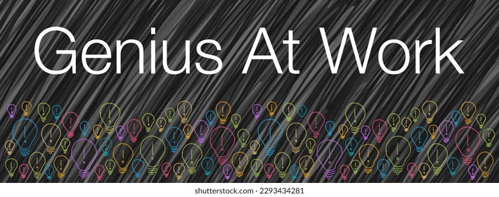 Genius At Work concept image with text and bulb symbols.