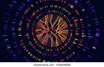 Genome Data. Genetics Sequence Barcode Visualisation, Dna Test And Genetic Medical Sequencing Map. Genomics Genealogy Sequencing Data, Chromosome Architecture  Concept Illustration