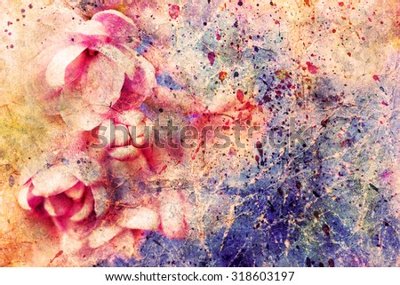 gentle pale pink lilac flowers and watercolor splashes
