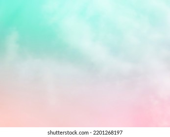 Gentle Pastel Rainbow Gradient  Of Blue, Pink, Orange And Light Green  Blend Softly And Subtle On The Atmospheric Background Of The Natural Sky.  With A Beautiful Mist With A Faint White Cloud.