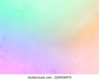 Gentle Pastel Rainbow Gradient  Of Blue, Yellow, Pink, Orange And Light Green  Blend Softly And Subtle On The Atmospheric Background Of The Natural Sky.  With A Beautiful Mist With A Faint White Cloud