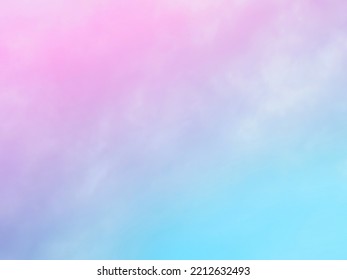 Gentle Pastel Rainbow Gradients Of Blue, Pink And Purple Blend Softly.  And Delicate  On The Atmospheric Background Of The Natural Sky  Beautiful Fog With Subtle Clouds, Soft White Faded