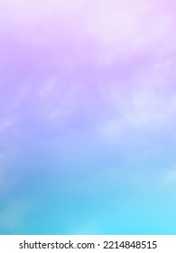 Gentle Pastel Rainbow Gradients Of Blue, Pink And Purple Blend Softly.  And Delicate  On The Atmospheric Background Of The Natural Sky  Beautiful Fog With Subtle Clouds, Soft White Faded