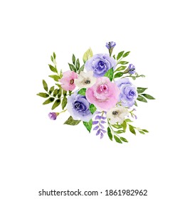 Gentle Purple and pink watercolor flowers bouquet. Hand painted floral spring set. Bright arrangement. Watercolor Isolated bouquet. - Powered by Shutterstock