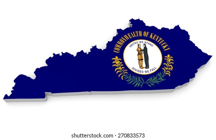 Geographic Border Map And Flag Of Kentucky, Bluegrass State