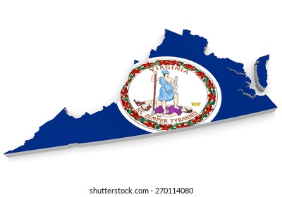 Geographic Border Map And Flag Of Virginia, Old Dominion State