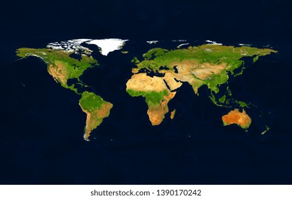 Geographic Lands And Seas. Terrain Map From Satelite View. World Map, Isolated On White Background.    Primary Source, Elements Of This Image Furnished By NASA.