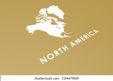 Geographic North America Map Perspective, Continent Isolated With Word, Printed White On Golden Carton Paper, Symbol, Infographic