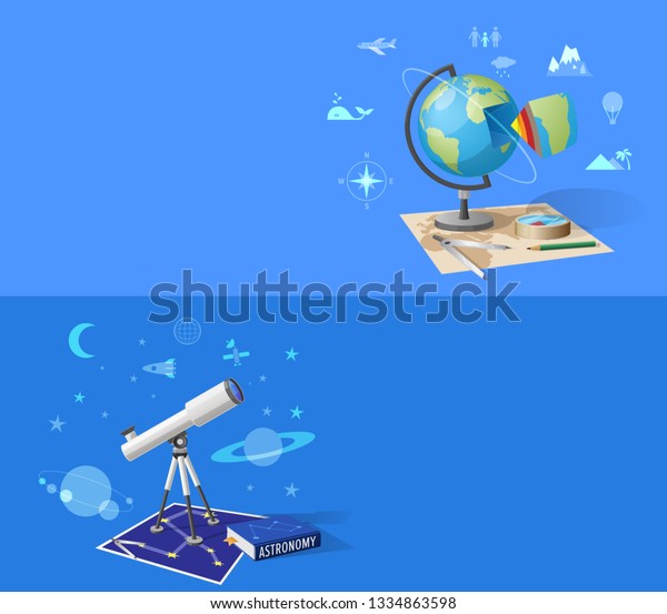 Geography and astronomy classes\
informative Internet page with globe model, world and starry sky\
maps, and powerful telescope raster\
illustrations.