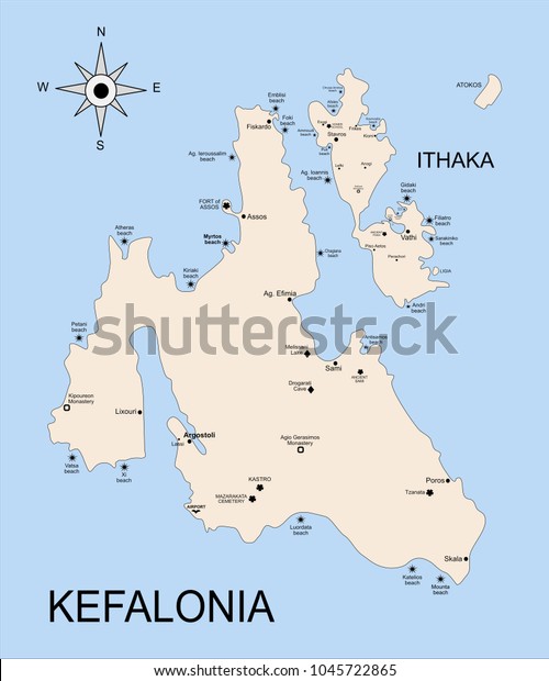 Geography Map Kefalonia Ithaka Island Archipelago Stock Illustration ...