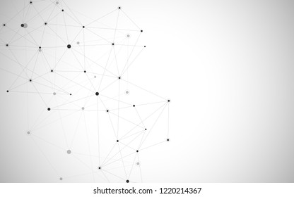 Geometric abstract background with connected dots and lines. Molecular structure and communication. Digital technology background and network connection
