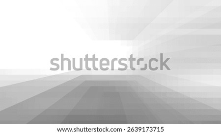 Geometric abstract background in soft grayscale tones with perspective blur and layered rectangular shapes, creating a tunnel-like visual depth and modern atmosphere