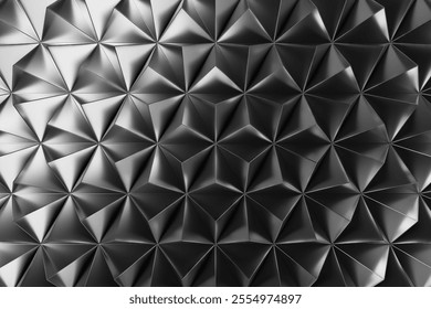 Geometric abstract pattern with metallic pyramid shapes. 3d render.