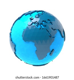 Geometric Blue Earth Globe On White Background 3D Rendering