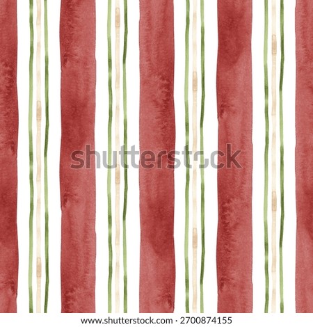 Geometric Christmas seamless pattern hand drawn with watercolor. Retro Xmas wallpaper with abstract watercolor lines and stripes. Festive digital paper in old style