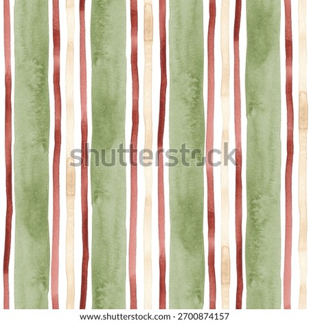 Geometric Christmas seamless pattern hand drawn with watercolor. Retro Xmas wallpaper with abstract watercolor lines and stripes. Festive digital paper in old style