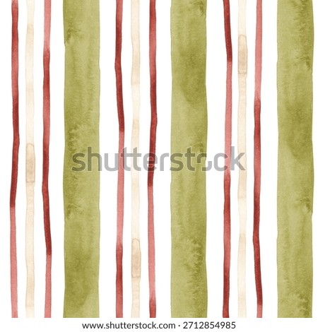 Geometric Christmas seamless pattern hand drawn with watercolor. Retro Xmas wallpaper with abstract watercolor lines and stripes. Festive digital paper in old style