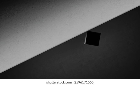 Geometric Contrast A Black Cube Positioned on a Diagonal Divide for Visual Impact and Artistic Appeal. 3D Illustration
