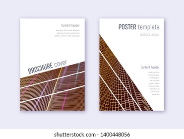 Geometric Cover Design Template Set. Gold Abstract Lines On Maroon Background. Bold Cover Design. Quaint Catalog, Poster, Book Template Etc.