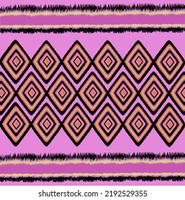 Geometric Ethnic Ikat Dimond Pink Background For Women Print Repeat Textile Patttern