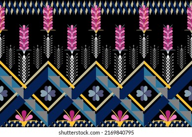 Geometric Ethnic Oriental Ikat Traditional Repeat Seamless Pattern Flower Leaves Botanical Embroidery Design For Background,indian,border,carpet,wallpaper,clothing