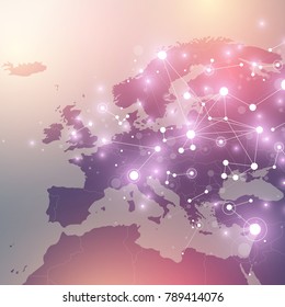 Geometric Graphic Background Communication With Europe Map. Big Data Complex With Compounds. Perspective Minimal Array. Digital Data Visualization. Scientific Cybernetic Illustration