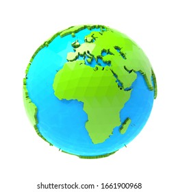 Geometric Green And Blue Earth Globe On White Background 3D Rendering