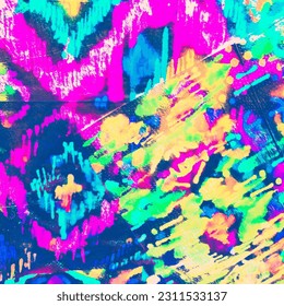 Geometric Pattern Aztec. Bright Ikat Ethnic. Psychedelic Geometric Painting. Psychedelic Tie And Dye Fabric. Ikat Chevron Pattern. Geo Tile Patterns.