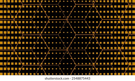 geometric pattern with gold hexagon and grid line in the black background suitable for modern theme. 